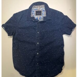 Cactus Boys Navy Blue Slub Short Sleeve Button Down Shirt Size 5/6 Paisley Trim
